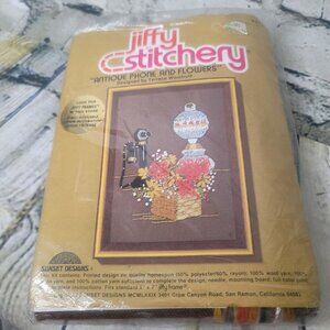 Jiffy Stitchery Antique Phone and  Flowers 373 Appx 5 x 7 Inch